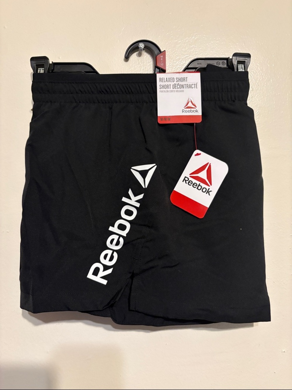 Reebok Women’s Black Athletic Shorts with White Logo Size M
